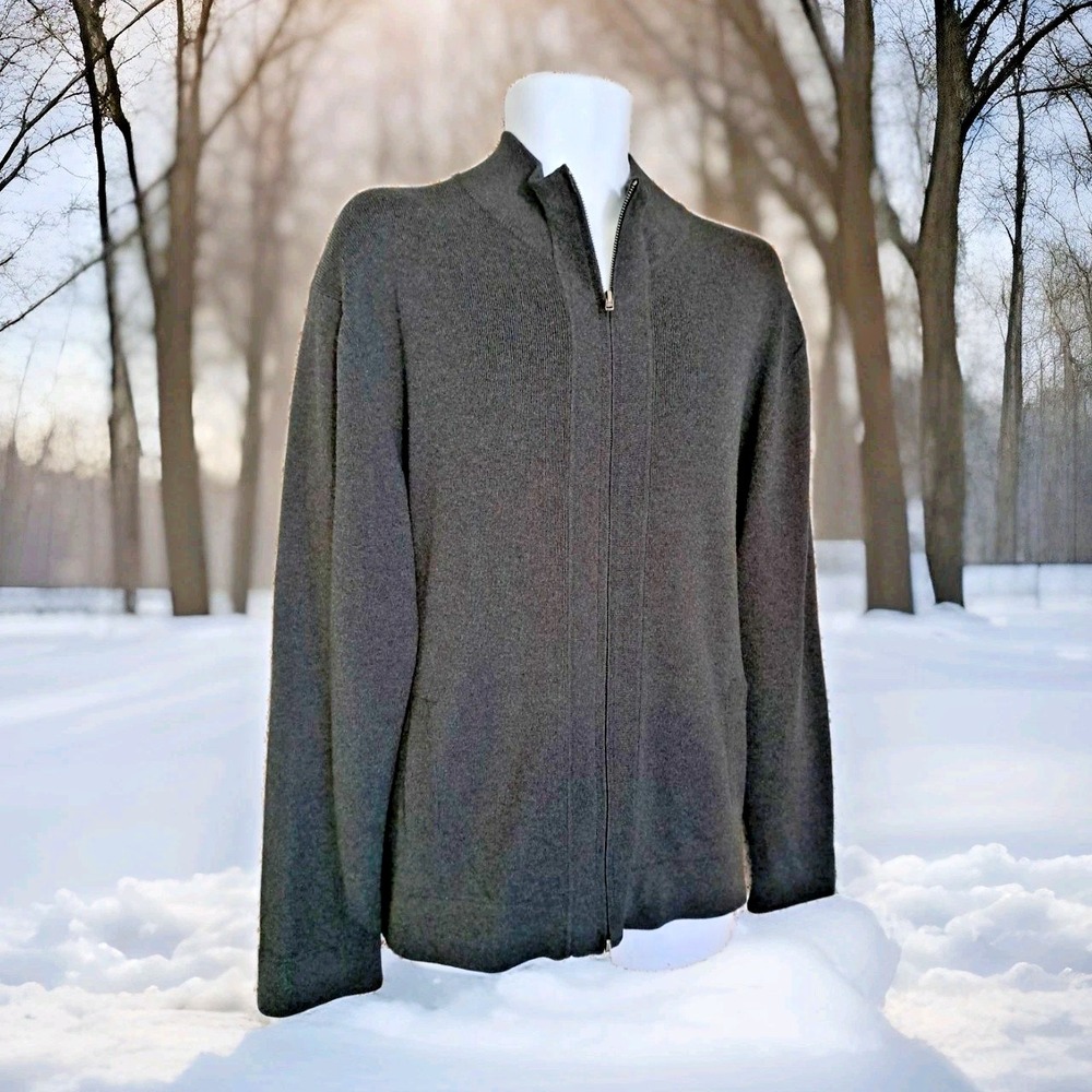 Express Cardigan XL Charcoal Gray 2-way Zip Mock‎ Neck Pockets Preppy Academia